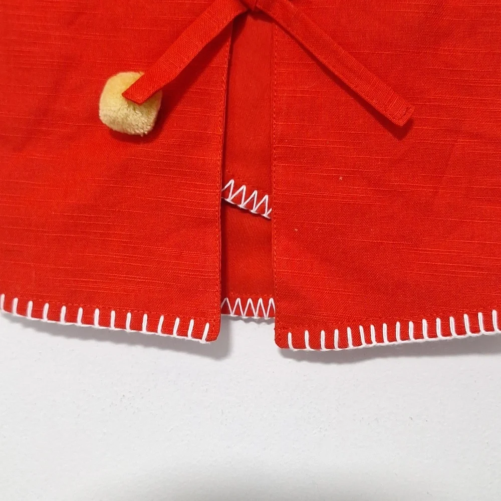 Pop Red Holiday Christmas Tree Skirt with Pom Poms